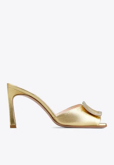 Roger Vivier Trompette Metal Clasp High-heeled Sandals In Gold