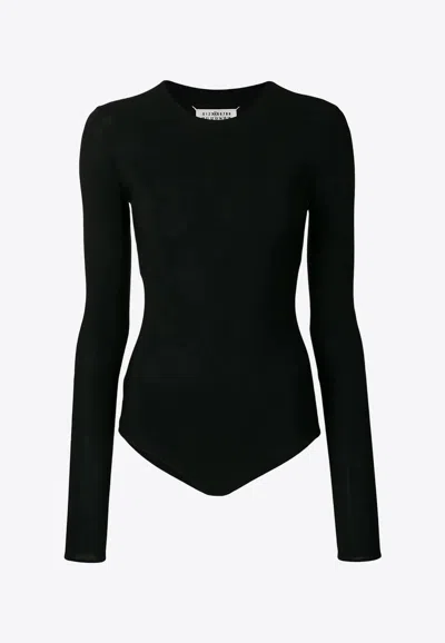 Maison Margiela Long-sleeved Ribbed Bodysuit In Black