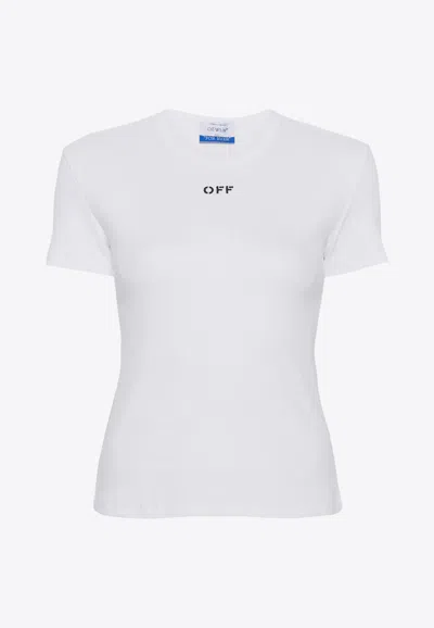 Off-white Cropped Ribbed Cotton T-shirt With Wide Sleeves In White