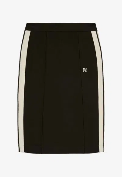 Palm Angels Side Stripe Monogram Pencil Skirt In Black
