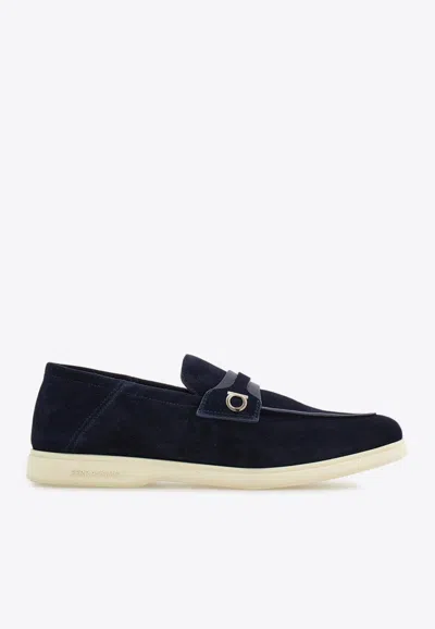 Ferragamo Drame Leather Loafers In Blue