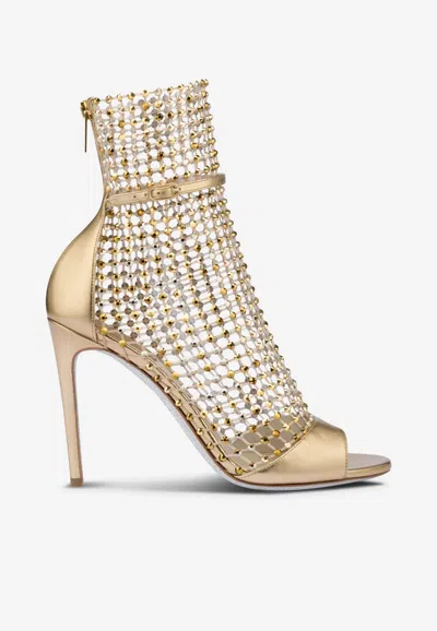 René Caovilla Galaxia 105 Crystal-embellished Ankle Mesh Sandals In Gold