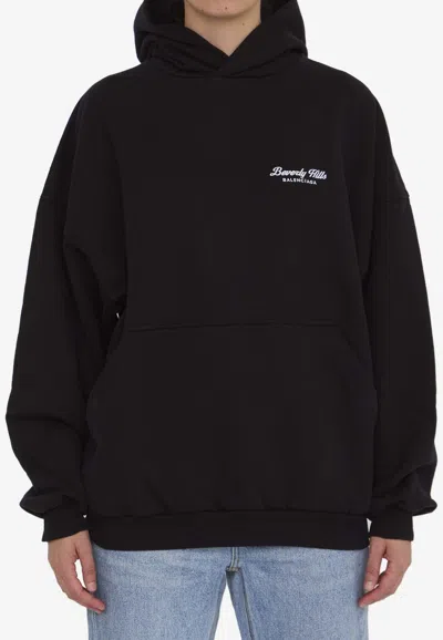 Balenciaga Embroidered Printed Cotton-jersey Hoodie In Black