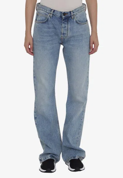 Balenciaga Women Low Waist Straight Jeans In Blue