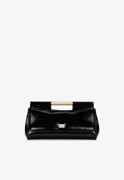 Dolce & Gabbana Large Sicily Patent Leather Clutch Bags In Black