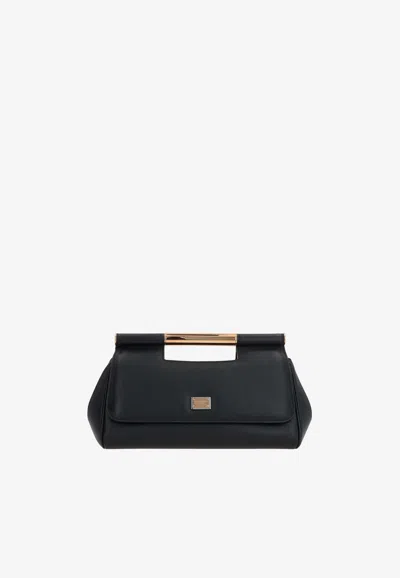 Dolce & Gabbana Medium Sicily Leather Clutch Bag In Black
