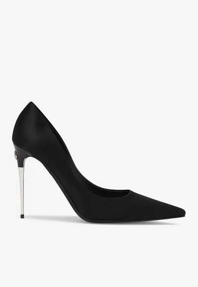 Dolce & Gabbana Silk Satin Pointed Toe Pumps With Transparent Stiletto Heel In Black
