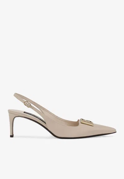 Dolce & Gabbana Lollo 60 Slingback Pumps In Polished Leather In Beige