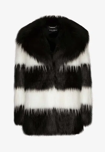 Dolce & Gabbana Striped Faux-fur Coat In Monochrome