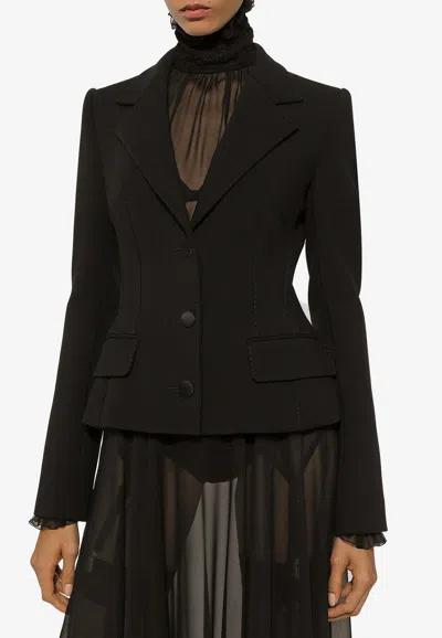 Dolce & Gabbana Single-breasted Tailored Wool-blend Blazer In Black