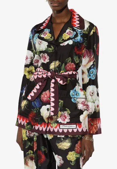 Dolce & Gabbana Belted Floral-print Silk-twill Shirt In Multicolor