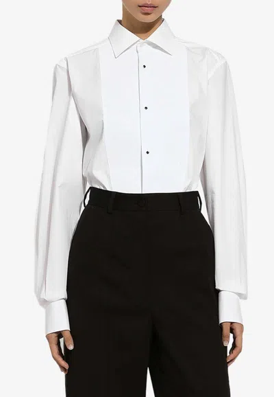 Dolce & Gabbana Long-sleeved Tuxedo Shirt In White