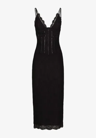 Dolce & Gabbana Dolce  Gabbana Lace Calf-length Slip Dress In Black
