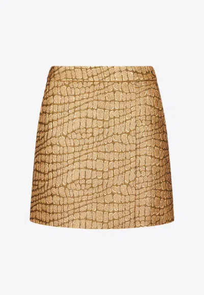 Tom Ford Metallic Croc-jacquard Tailored Wrap Mini Skirt In Gold