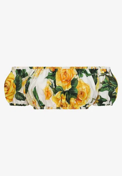 Dolce & Gabbana Off-the-shoulder Floral-print Cotton-poplin Top In Multicolor