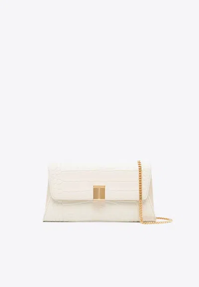 Tom Ford Nobile Croc-embossed Leather Clutch In Cream