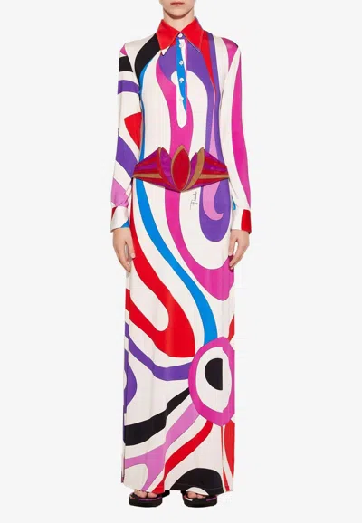 Pucci Marmo Print Maxi Shirt Dress In Multicolor