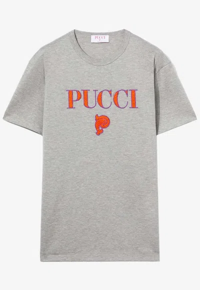 Pucci Grey Logo T-shirt With Classic Crew Neckline In Gray