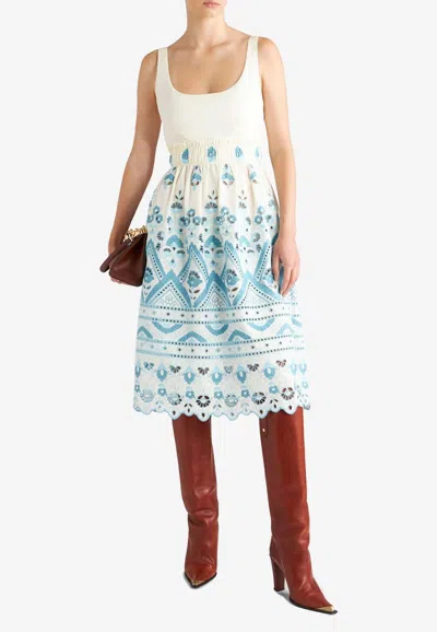 Etro Chic Blue And White Cotton Blend Dress With Front Tie And Cut-out Details In White