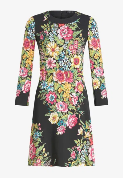 Etro Floral-print Long-sleeve Minidress In Multicolor
