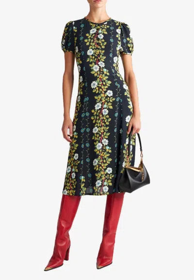 Etro Floral-print Midi Dress In Multicolor
