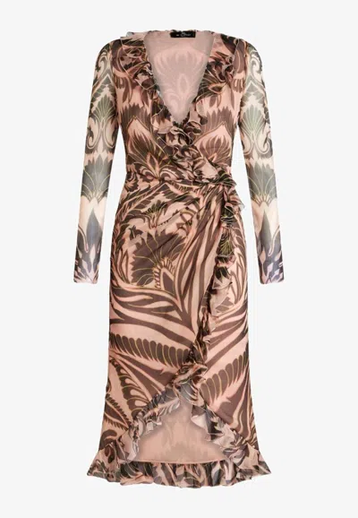 Etro Printed Ruched Midi Dress In Silk In Multicolor