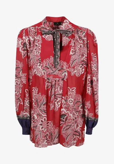 Etro Pintucked Floral-print Cotton And Silk-blend Voile Blouse In Multicolor