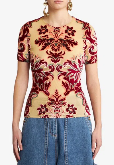 Etro Patterned-jacquard Tulle T-shirt In Multicolor