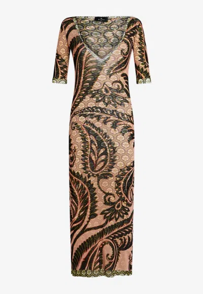 Shop Etro Printed Tulle Midi Dress In Multicolor