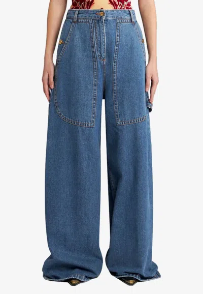 Etro Belted Wide-leg Crop Denim Trousers In Blue