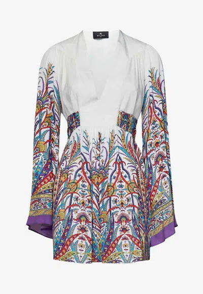 Etro Mini White Kaftan Dress In Multicolor
