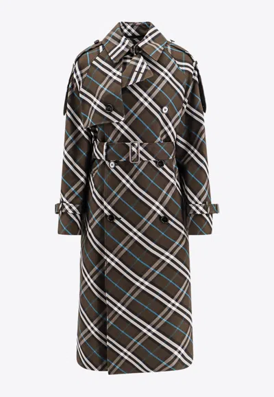 Burberry Snug Check-print Long Trench Coat In Multi