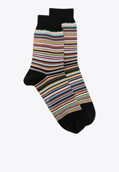 Paul Smith Logo-print Striped Ankle Socks In Multicolor