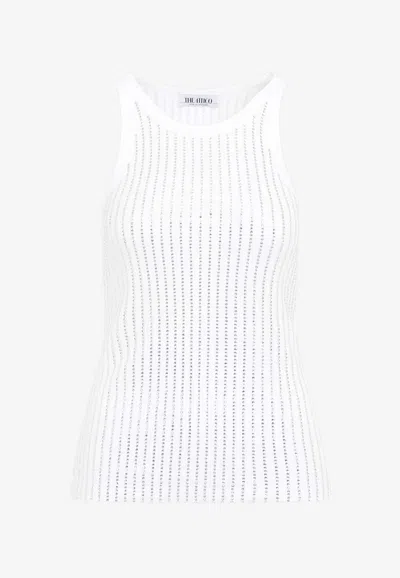 Attico White Tank Top With Multicolor Rhinestone In Jersey Woman In White