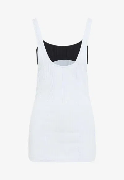 Attico Light Blue Flat Ribbed Tank Top In Blue