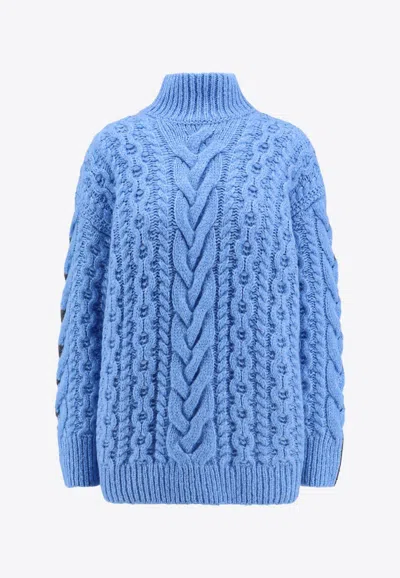 Stella Mccartney Oversized Fit Two-tone Cable Knit Sweater In Blue