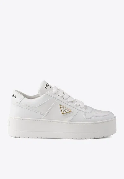 Prada Downtown Bold Leather Platform Sneakers In White