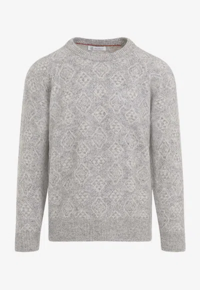 Brunello Cucinelli Geometric Alpaca Blend Sweater In Gray
