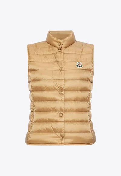 Moncler Logo-patch Mock-neck Down Gilet In Sand