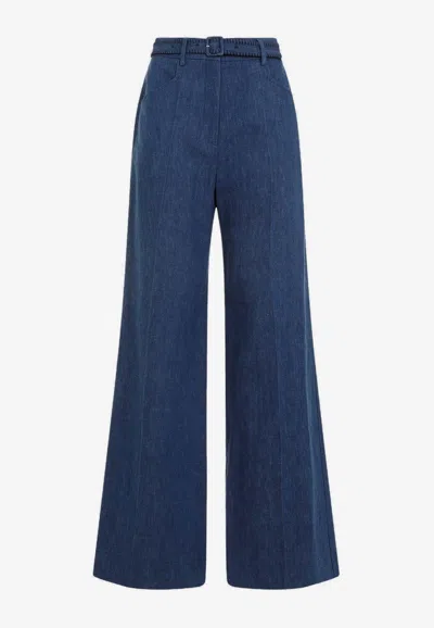 Gabriela Hearst Womens Denim Norman Wide-leg High-rise Cotton And Linen Trousers In Denim