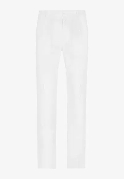 Dolce & Gabbana Button-fastening Linen-blend Wide-leg Trousers In White