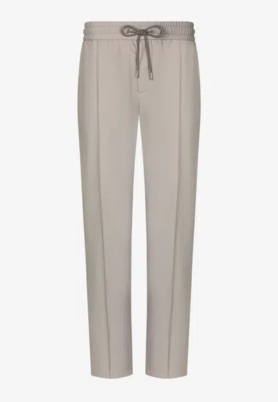 Dolce & Gabbana Logo-patch Drawstring Track Pants In Gray