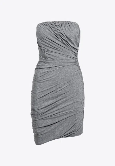 Attico Abito Strapless Ruched Jersey Mini Dress In Gray
