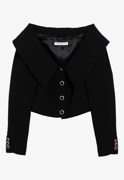 Alessandra Rich Single-breasted Off-shoulder Blazer In Black
