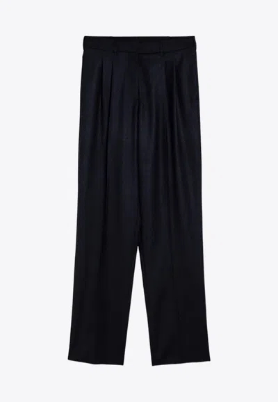 Stella Mccartney Wool Pleated Trousers Belt Loops In Blue