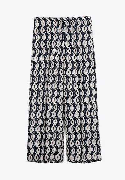 Max Mara Printed Silk Trousers In Blue