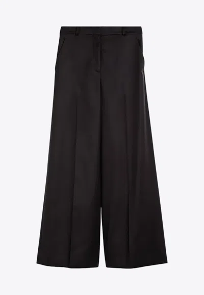 Stella Mccartney Dark Chocolate Wide Leg Pants In Wool In Brown