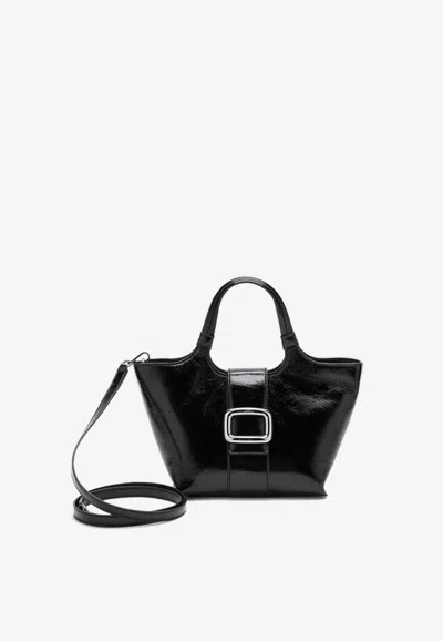 Roger Vivier Mini Viv Chock Tote Bag In Patent In Black