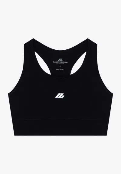 Balenciaga Sporty Reflective Logo Top Tops Black In Black