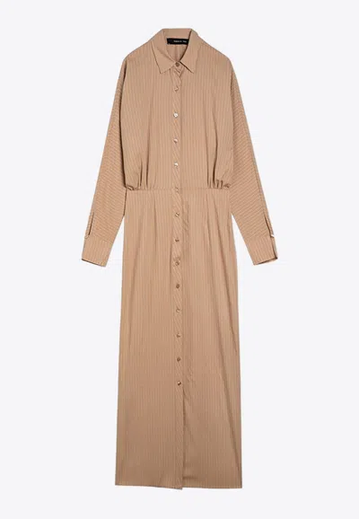 Federica Tosi Striped Viscose Blend Chemisier Dress In Beige